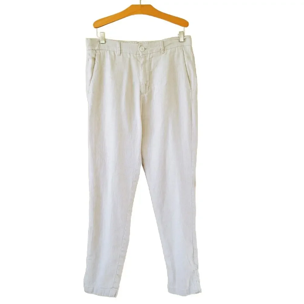 Porter & Ash Mens Linen Cotton Blend Pants Beige Size 29 Beach Coastal Trousers